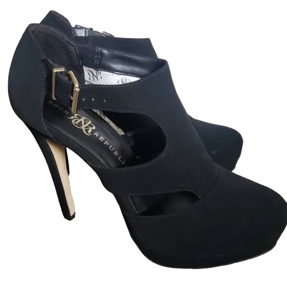 π« Rock & Republic Ashby Stiletto Caged Style Platforms in Faux Black Suede 10M - Picture 5 of 12